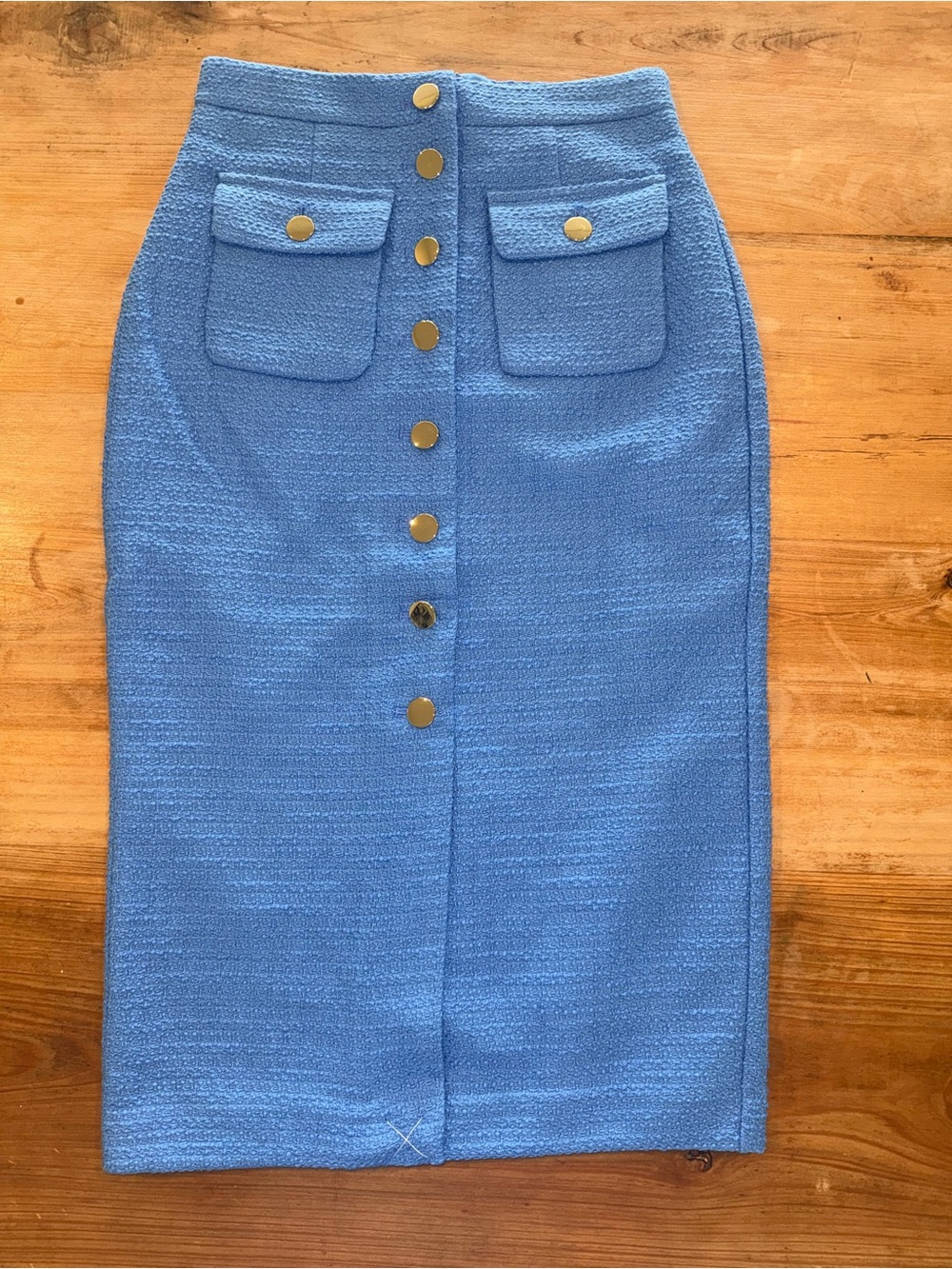 Ann Taylor Blue Tweed Button Front Midi Skirt 0P NWT